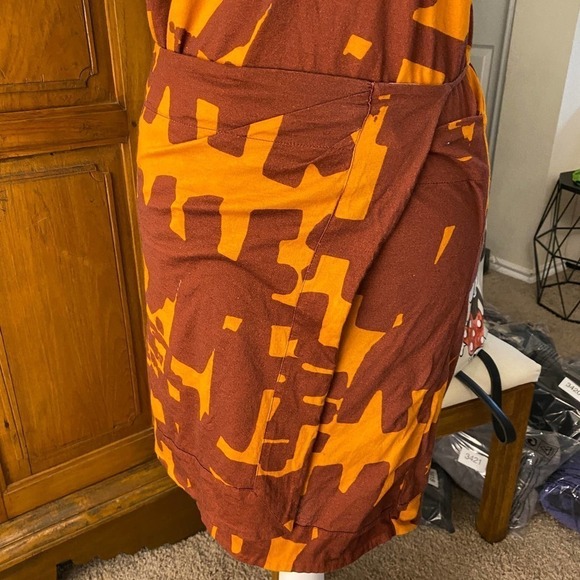 Isabel Marant Flessy Print Wrap Dress Crew Neck Cap Sleeve Orange Dark Brown XL - Picture 10 of 16